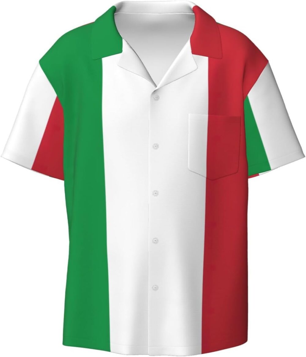 Italian Flag Men Shirt Short Sleeved Color Button Down Beach Shirt Tropical Holiday