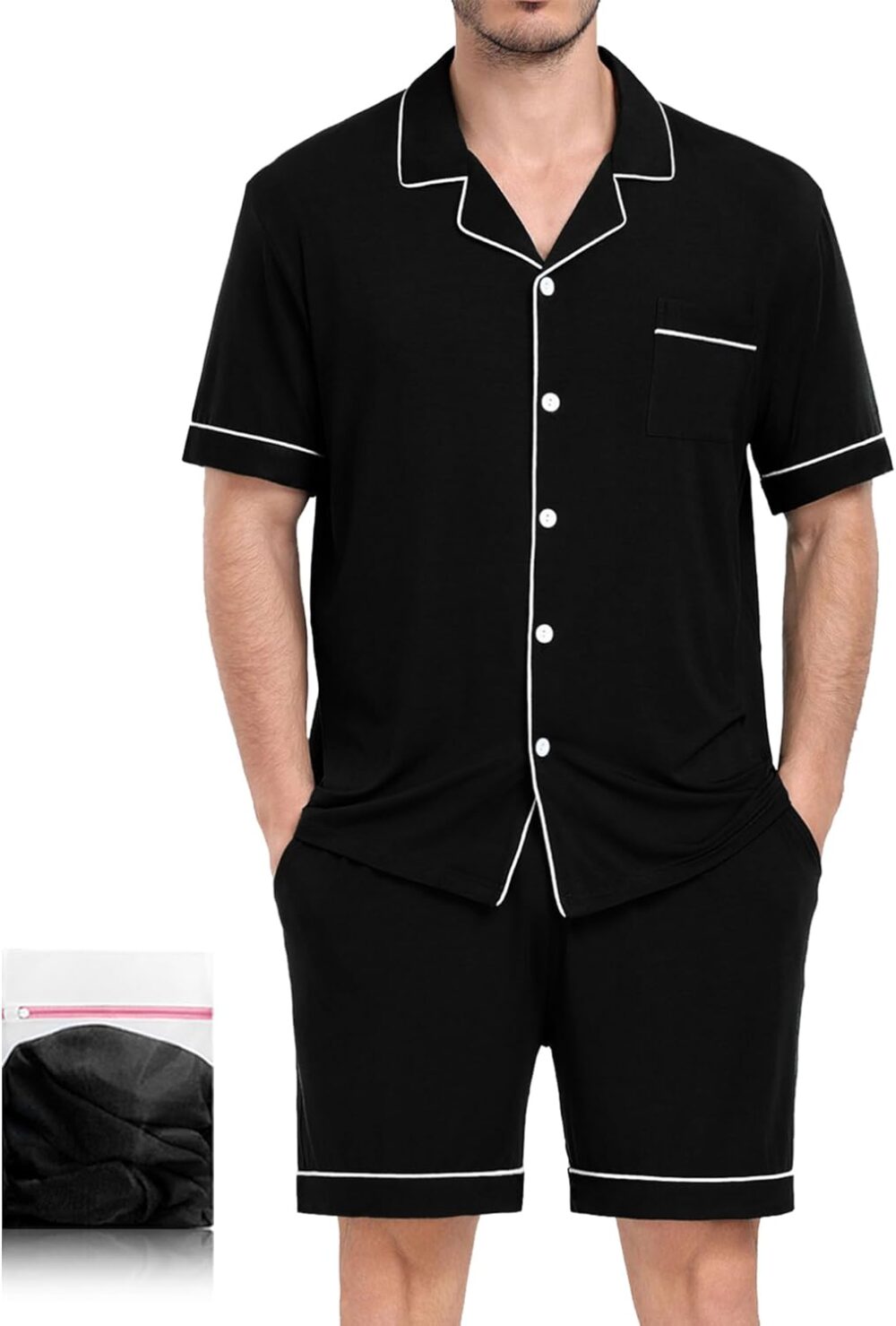 Mens Pajamas Set Short Sleeve Sleepwear Button Down Loungewear Set Soft Modal 2Pcs Pj Set with Pockets S-3XL