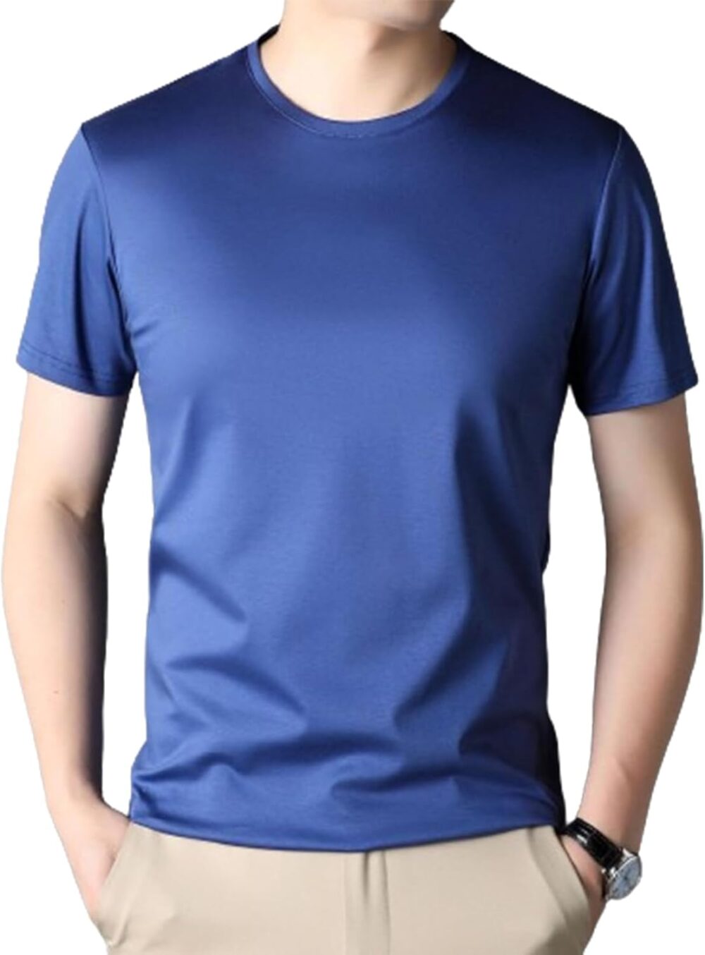 Mulberry Silk Men Short-Sleeved T-Shirt,New Summer Round Neck ice Silk Breathable T-Shirt