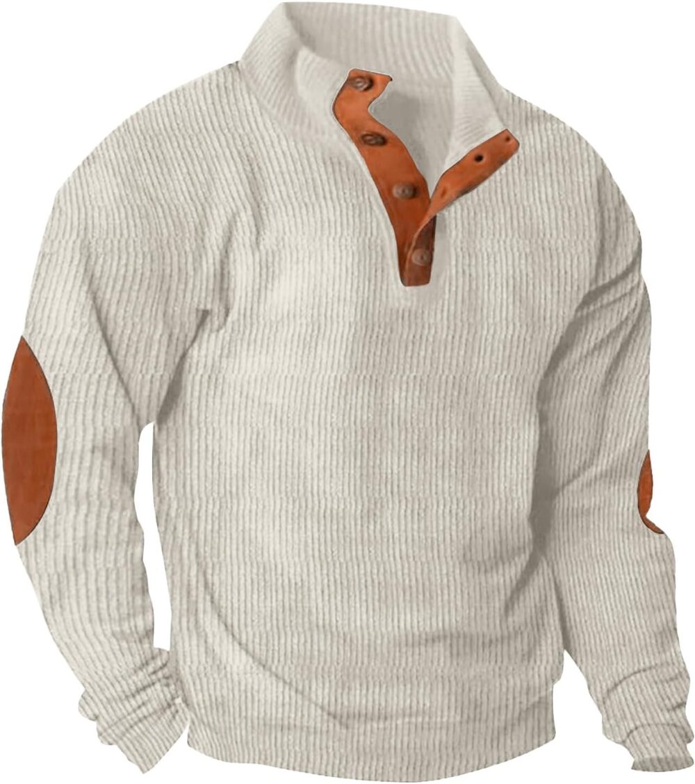 Men Casual Corduroy Sweatshirt Long Sve Thermal Stand Collar Button Pullover Sweatshirts