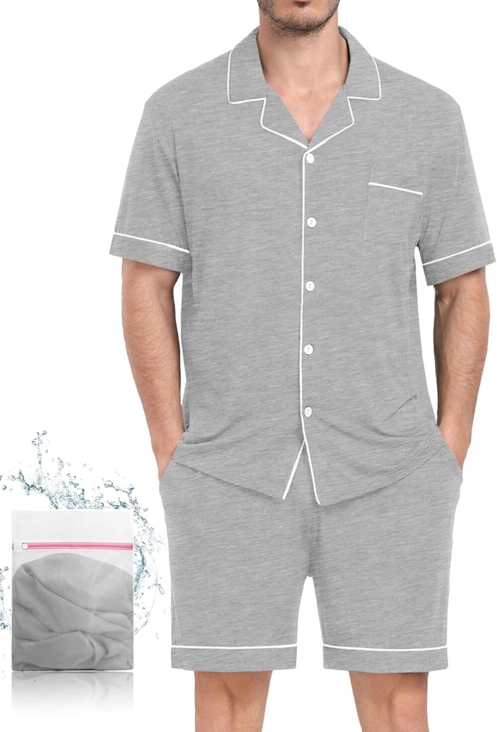 Mens Pajamas Set Short Sleeve Sleepwear Button Down Loungewear Set Soft Modal 2Pcs Pj Set with Pockets S-3XL