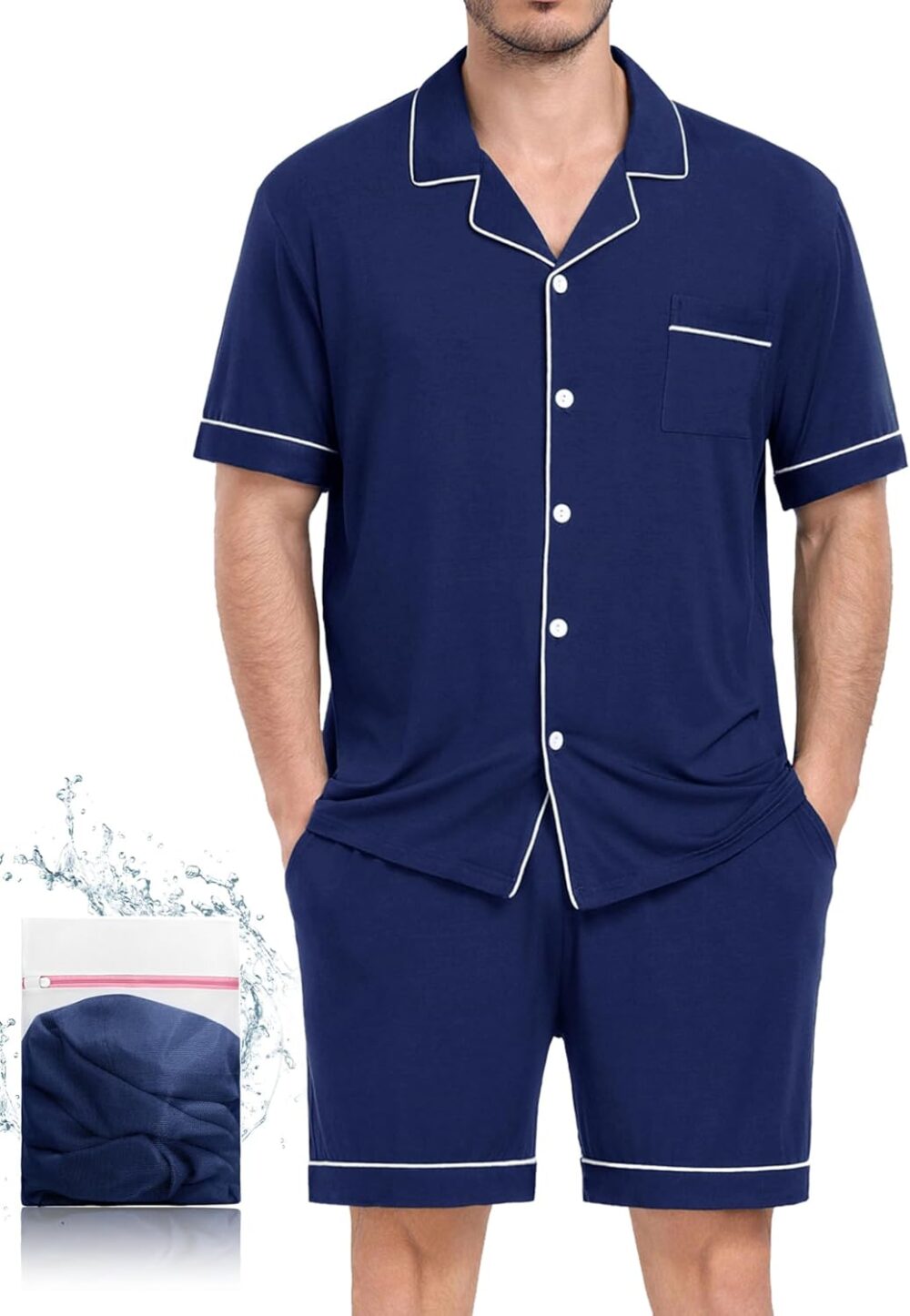 Mens Pajamas Set Short Sleeve Sleepwear Button Down Loungewear Set Soft Modal 2Pcs Pj Set with Pockets S-3XL