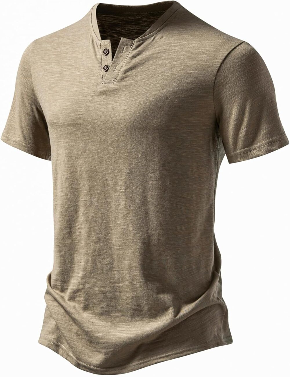 Men Stretchy Short Sleeve Henley T-Shirt Casual Cotton 2 Buttons Notch Neck Tee Shirts - Image 2