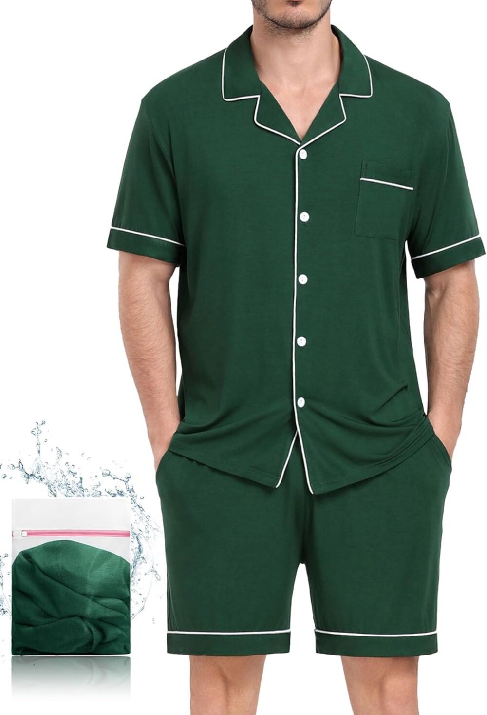 Mens Pajamas Set Short Sleeve Sleepwear Button Down Loungewear Set Soft Modal 2Pcs Pj Set with Pockets S-3XL