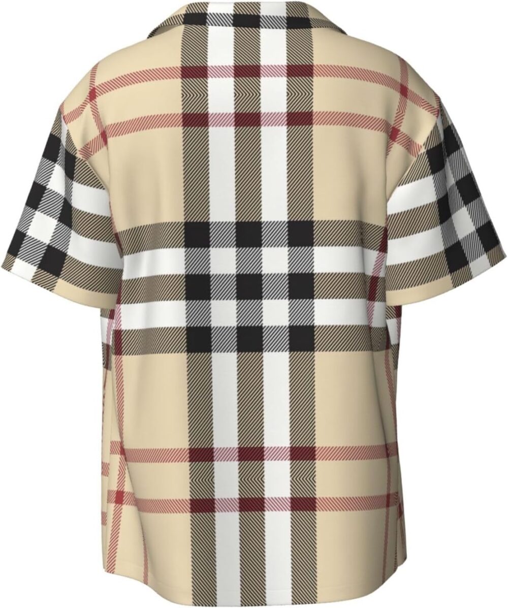 Medium Men Casual Short-Sleeved Shirt â€“ Summer Hawaiian Beach Tops for Outdoor Trips & Everyday Wear Gray Plaid Lines - Image 2