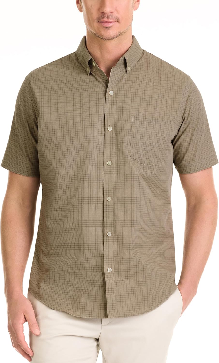 Men Wrinkle Free Short Sleeve Button Down Check Shirt