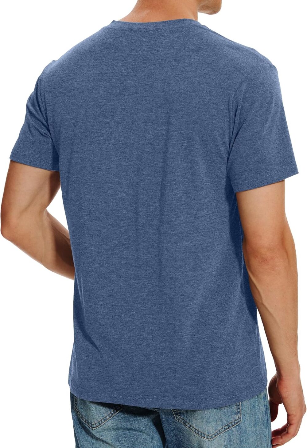 Men Henley Shirt Short Sleeve Summer T-Shirt with Pocket Solid Button Tee Top - Image 2